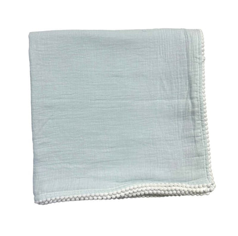 Muslin Swaddle Blanket with Pearl Pom Poms