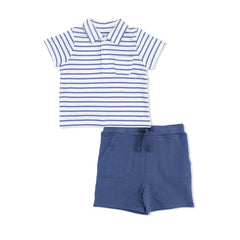 Bamboo Polo Shirt and Short Set - Navy Stripe - 3-6 Months