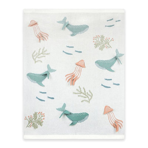 Organic Cotton Jacquard Knit Blanket - Ocean Jellyfish