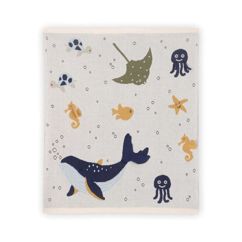 Organic Cotton Jacquard Knit Blanket - Ocean Life