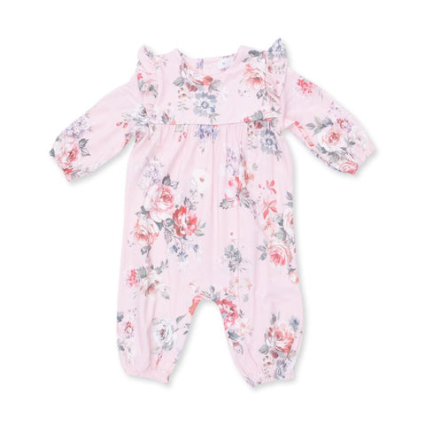 Bamboo Ruffle Sleeve Snap Romper - Painterly Rose