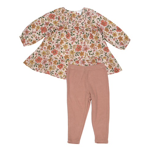 Muslin Long Sleeve Smocked Dress Set - Poppies