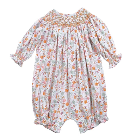 Pima Cotton Smock Romper - Pumpkins