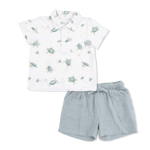 Bamboo Polo Short Set - Sea Turtles