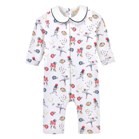 Pima Cotton Long Sleeve Romper - Football