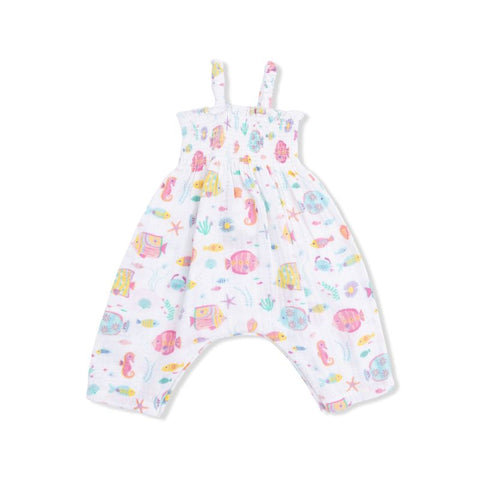 Muslin Smocked Romper - Sunny Coral Reef Fish