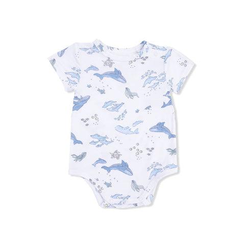 Bamboo Polo Short Romper - Watercolor Whales