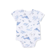 Bamboo Polo Short Romper - Watercolor Whales - 3-6 Months