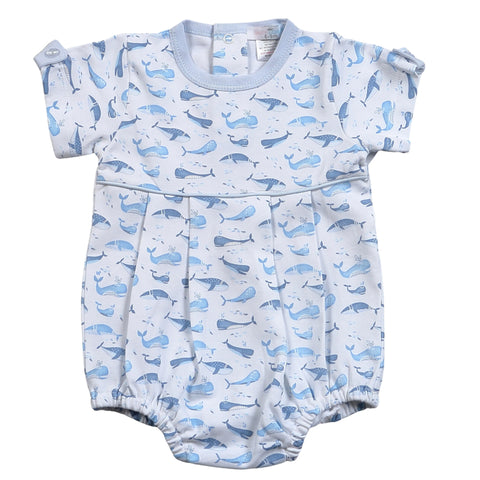 Pima Cotton Short Sleeve Bubble - Blue Whales