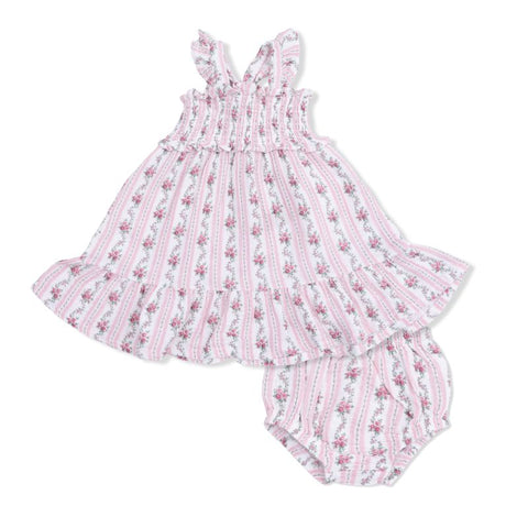 Muslin Ruffle Smocked Sundress with Bloomer - Winding Roses Stripe