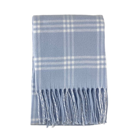 Windowpane Check Flannel Blanket with Fringe