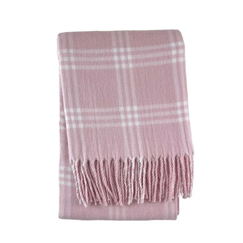 Windowpane Check Flannel Blanket with Fringe