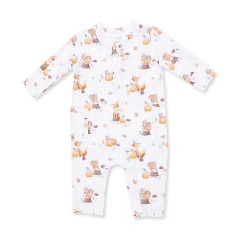 Bamboo Long Sleeve Romper - Woodland Animals with Pumpkins